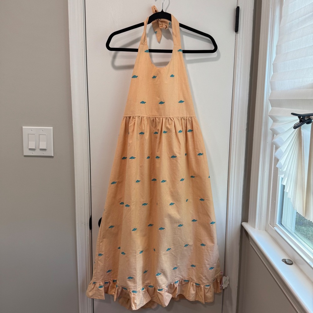 Lolly Wolly Doodle Halter Dress Turtle Print Ruffle Hem‎ Sleeveless Size 12
